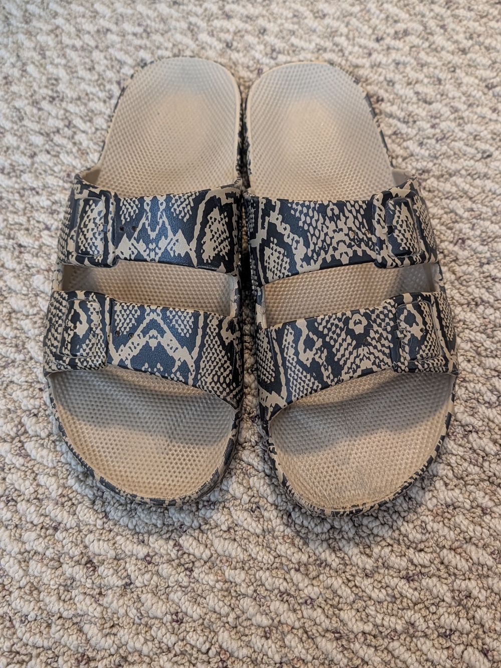 Women's Snake-Print Double-Strap Slide Sandals in Beige and Black